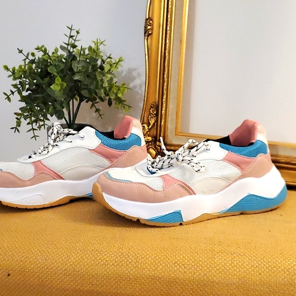 Retro Pink White Blue Chunky Sneakers Size 6 - Picture 5 of 8